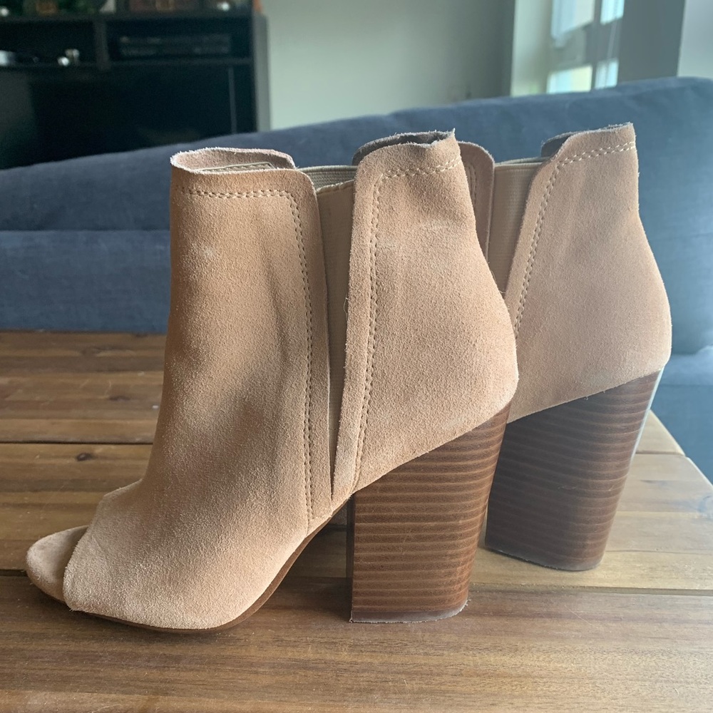 Taupe Peep Toe Chunky Heels